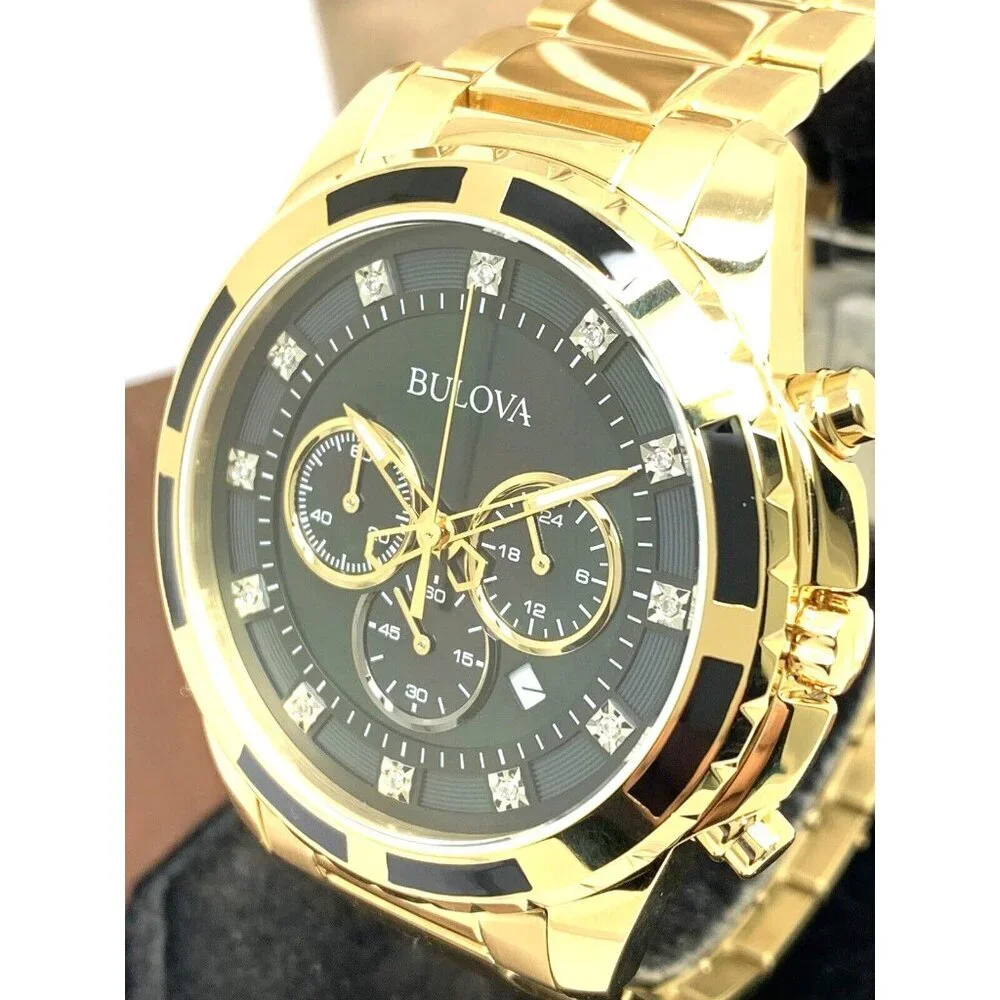Bulova Men's Watch 97D121 Chronograph Gold Tone Stainless Steel Diamond Dial
